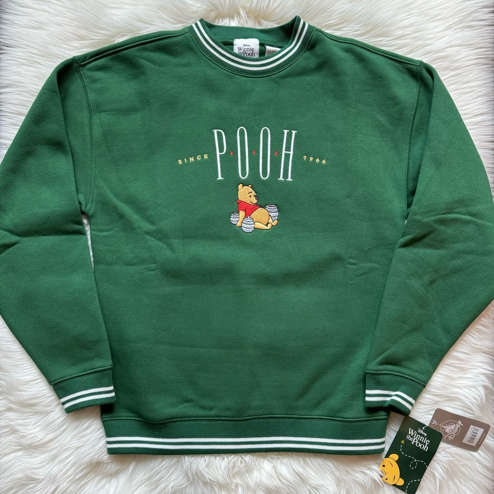 Disney Parks Winnie the Pooh Pullover Sweatshirt for Adults XS Green Embroidered